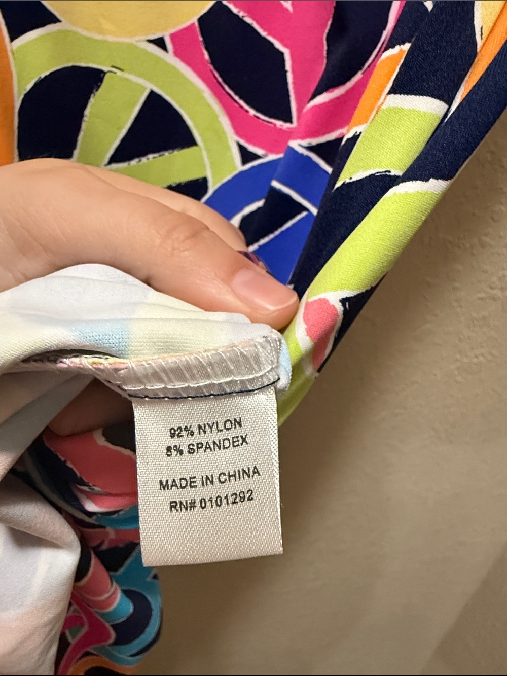 Lulu-B Multicolor Peace Sign Print Dress — Navy, Pink, Blue, Lime Green - Picture 5 of 7